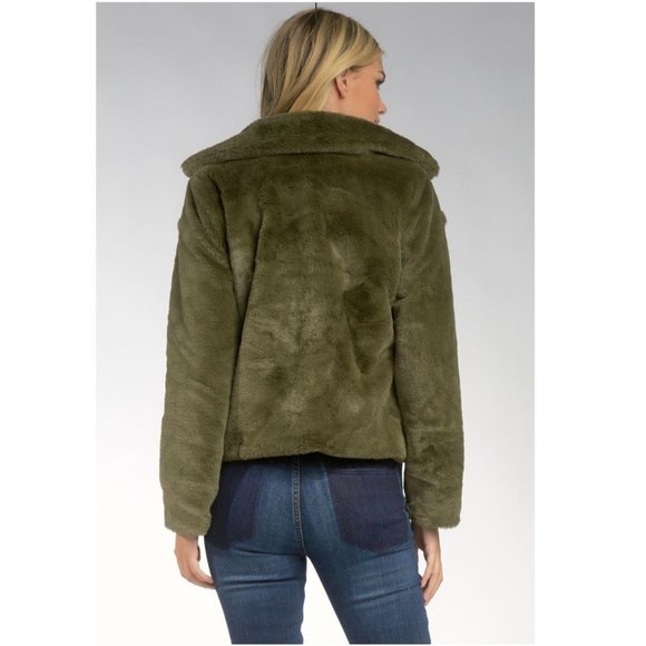 Super Soft Faux Fur Jacket in Olive - Picture 2 of 5